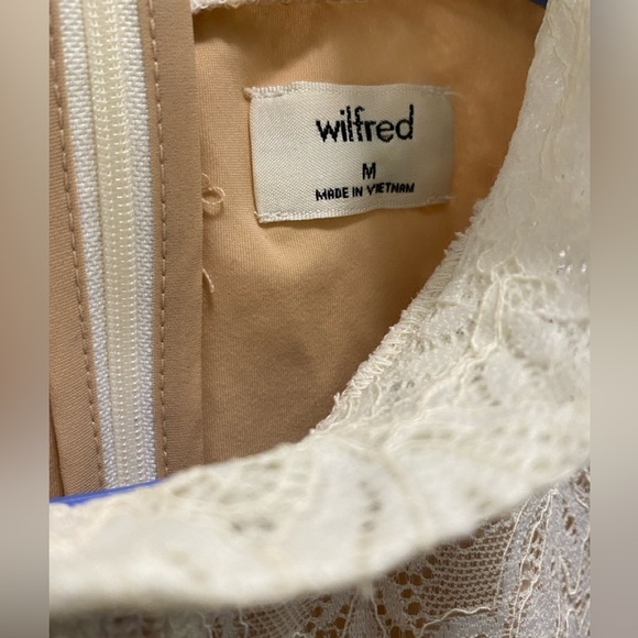 Wilfred Aritzia Adriane Lace Mock Neck Lined Blouse Size Medium Oak Nude VGUC - Picture 6 of 9